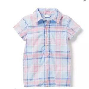 Janie and Jack 100048596 Baby Beau Blue Plaid Baby Madras Plaid Romper size 0-3